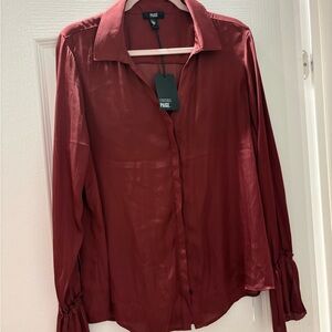 PAIGE Women's Burgundy Long-Sleeve Silk Blend Blouse XL